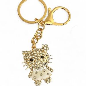 Hello Kitty White Dress Rhinestone Keychain With Clip Sanrio Character